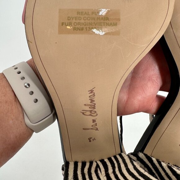 SAM EDELMAN Daniella Zebra Print Calf Hair Pink Barbie Block Heel 8.5 Sandals - Picture 8 of 9